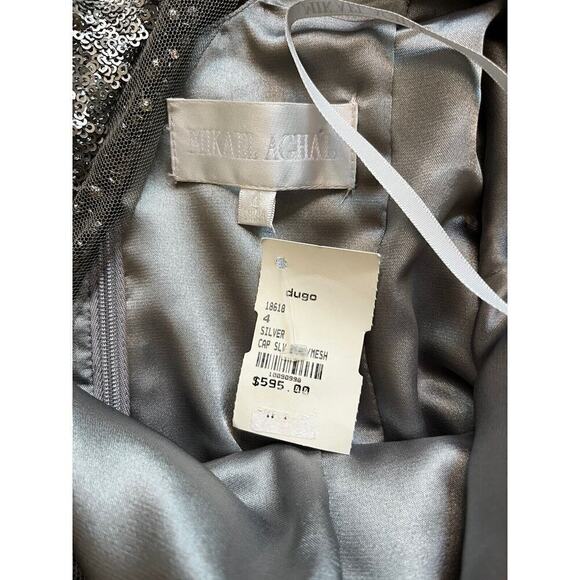 Mikael Aghal Silver Bead Mesh Sleeveless Cocktail Dress NWT Sz 4 - Picture 2 of 6